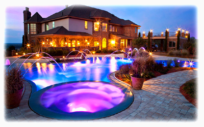 pool spa lighting and paver deck